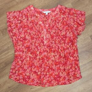 Liverpool Red Floral Flutter Sleeve Top NWT Size L